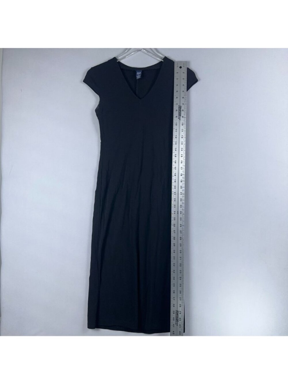 Gap Maxi Dress Size XS Black Cap Sleeve V-Neck Straight Hem - Picture 9 of 12